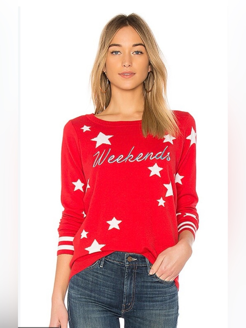 Chaser Red Weekends Star Sweater
